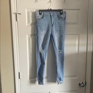 SHEIN Light Blue Ripped Skinny Jeans